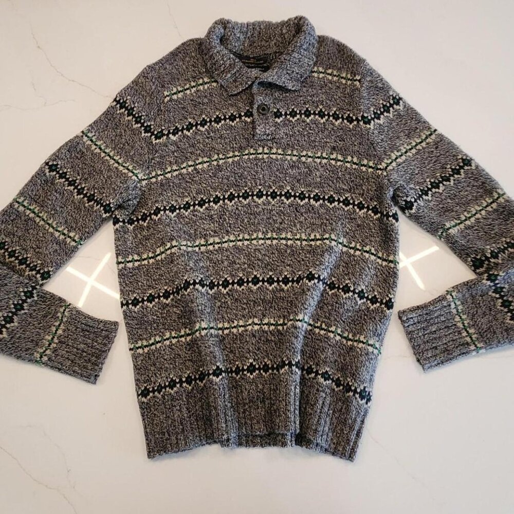 VTG American Eagle Rabbit blend Sz L Fair Isle Sweater Gray Green Men's Henley